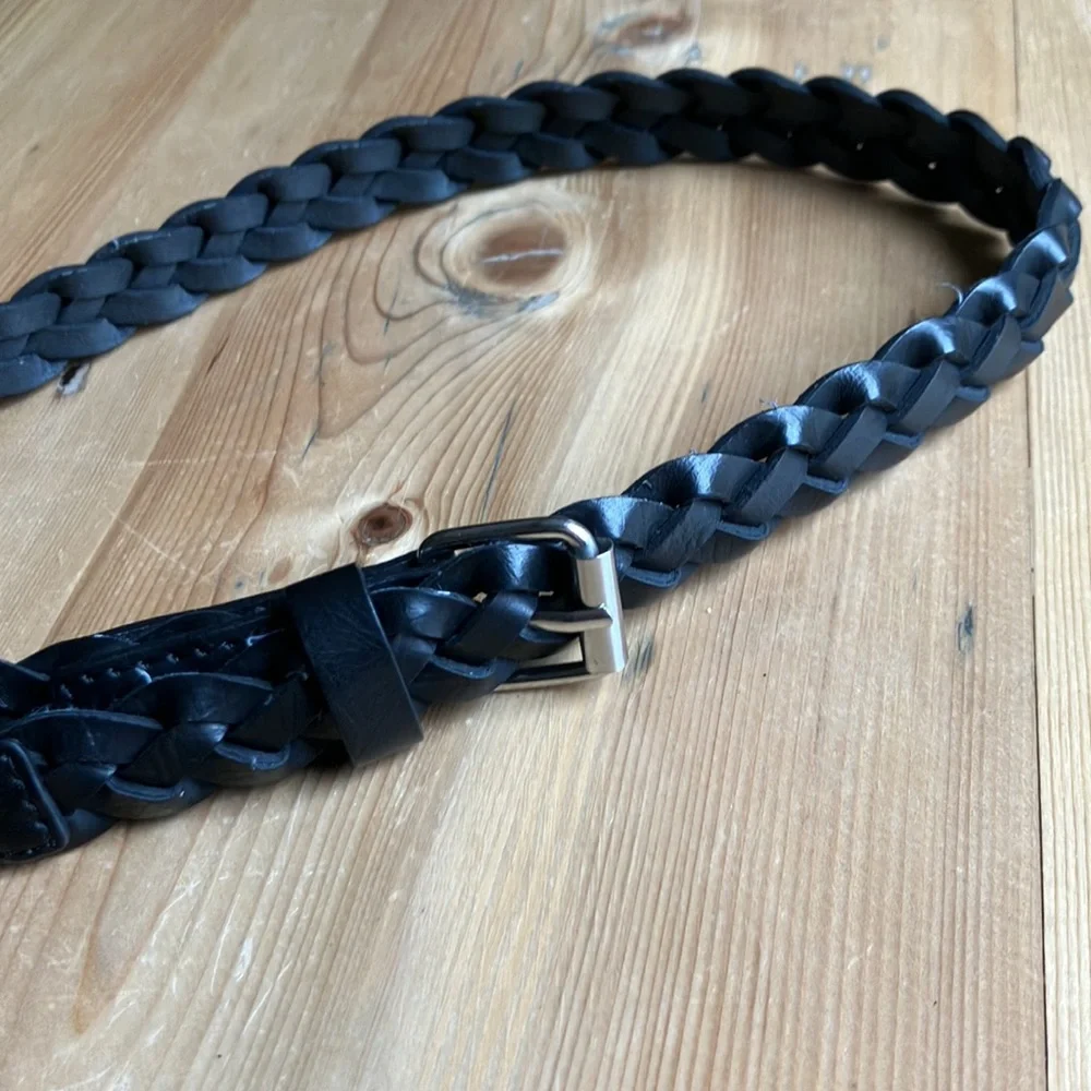 Black Braided Leather Belt Boys Small Length 27” EUC